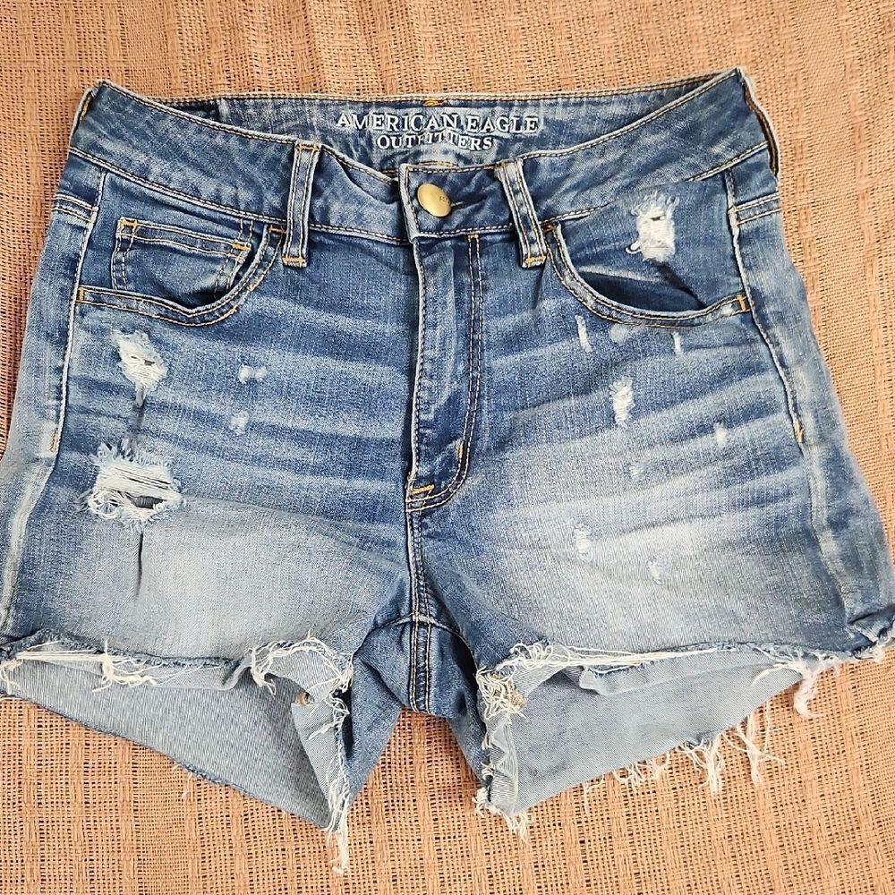 American Eagle Hi Rise Shortie Jean AEO Denim Shorts 8